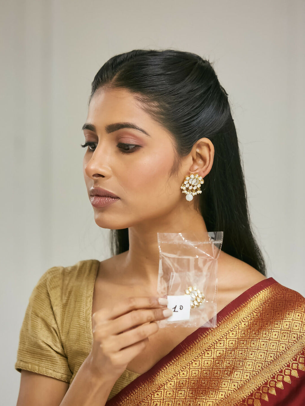 Nuyug 22K Gold-Plated Elegant MOP Studded Ethnic Pearl Drop Stud Earrings | Grocsy