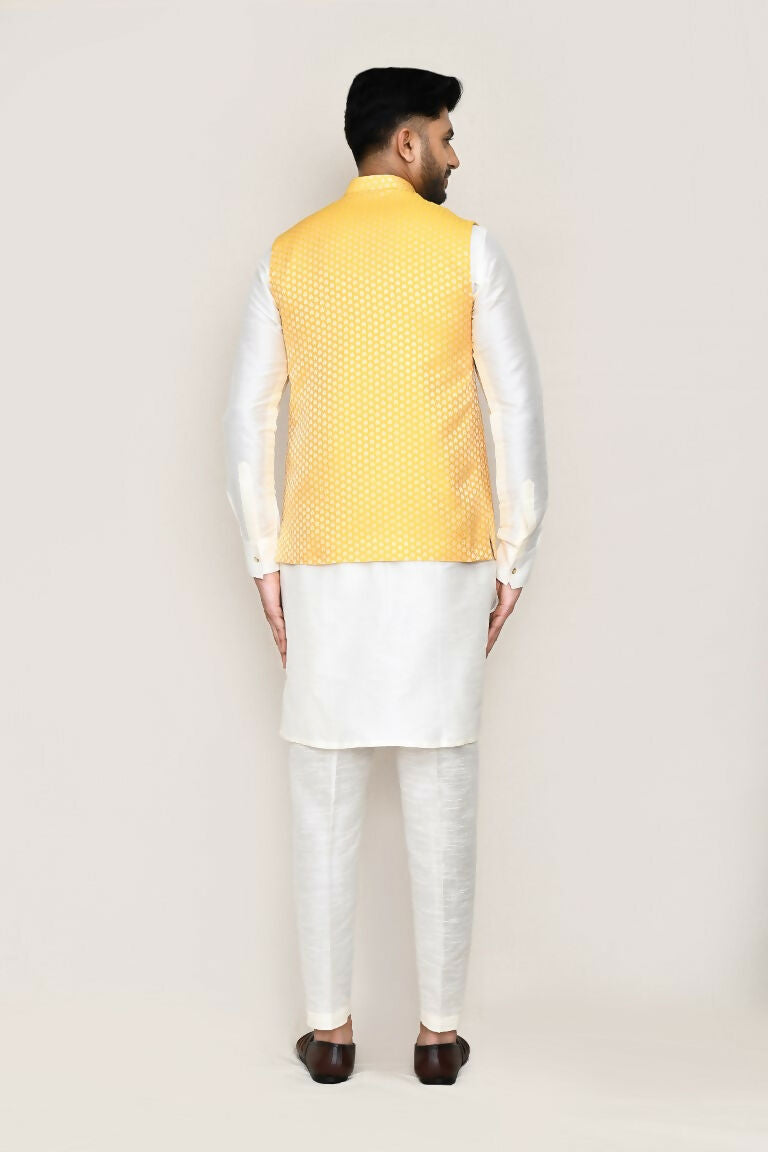 Joban Fashion White Colored Art Silk Fabric Kurta, Jacket With Straight Fit Pant | Grocsy
