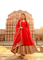 Teeya Creation Womens New Fancy Silk Heavy Quality Fabricwith Handwork Red Gown Set | Grocsy