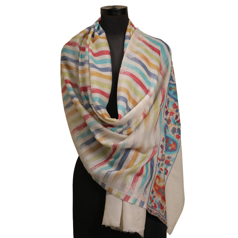 Nizalia Cashmere Fine Wool Beige Kani Palla Stole | Grocsy