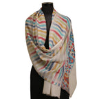 Nizalia Cashmere Fine Wool Beige Kani Palla Stole | Grocsy