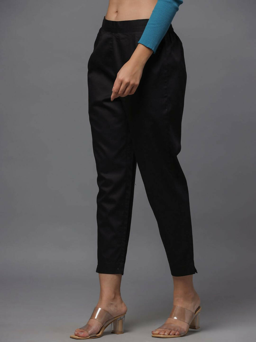 Juniper Women's Black Solid Straight Slim Pant | Grocsy