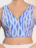 Joban Fashion Blue Viscose Rayon Padded Blouse With V Neck Sleeveless | Grocsy