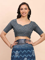 Shree Shyam Fashion Linen Cotton Indigo Blue Saree | Grocsy