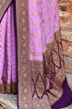 Joban Fashion Lavender Crepe Chiffon Pure Handloom Banarasi Silk Saree | Grocsy