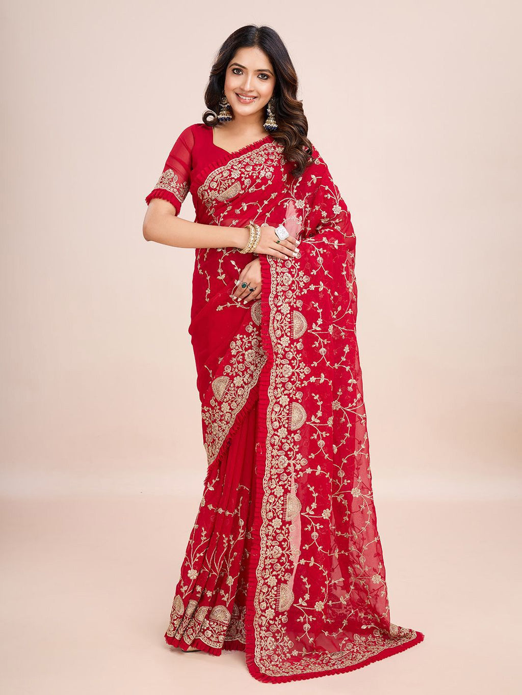 kasee Floral Embroidered Pure Georgette Ready to Wear Saree | Grocsy