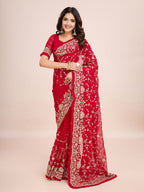 kasee Floral Embroidered Pure Georgette Ready to Wear Saree | Grocsy