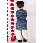 Little Bansi Girls Indigo and White Cplor Bengali Kantha work floral kurta with Dhoti | Grocsy