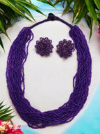 Inhanns Vibrant Handmade 20 Layers Beaded Necklace With Matching Earrings - Purple | Grocsy