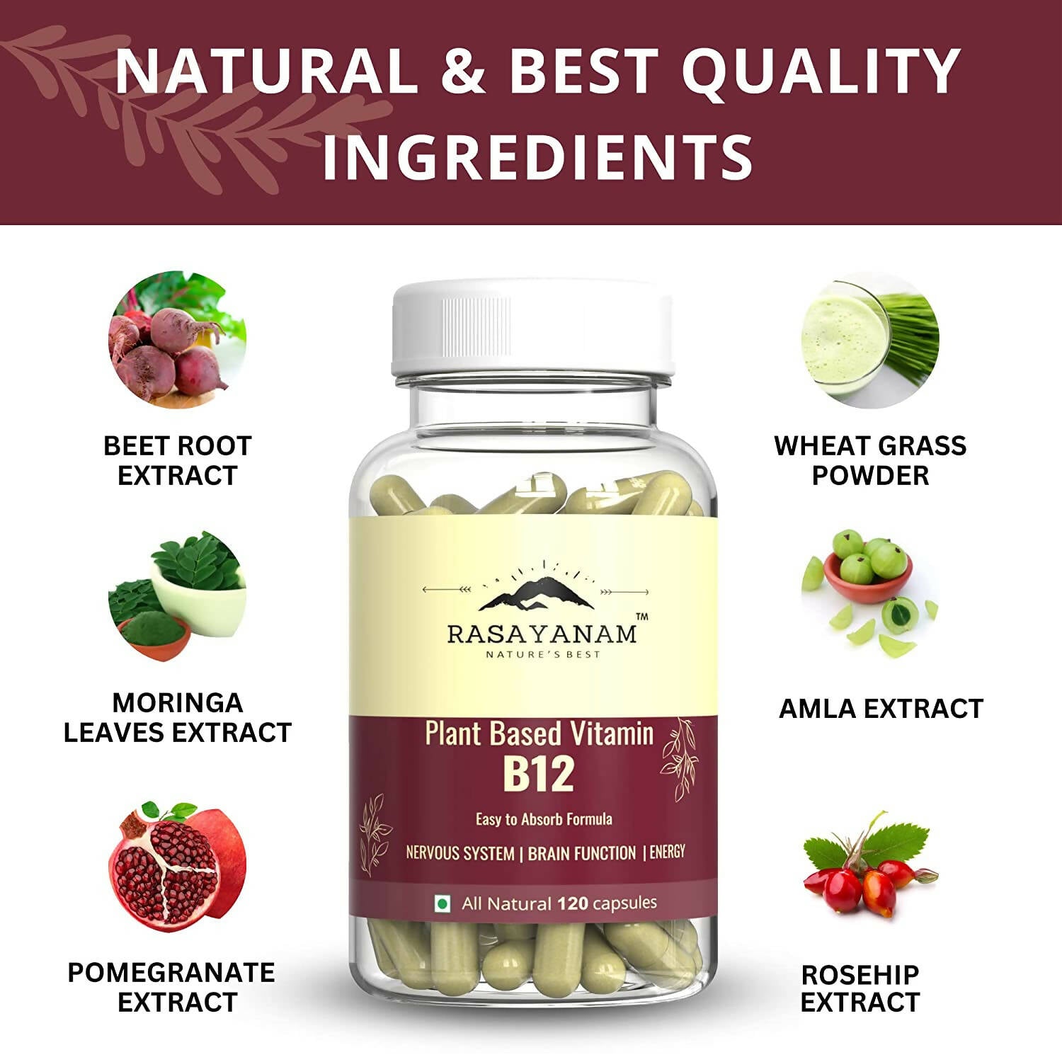Rasayanam Plant Based Vitamin B12 Capsules for Men & Women | Grocsy