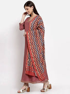 Myshka Women's Dark Pink Cotton Solid 3/4 Sleeve V Neck Casual Anarkali Gown | Grocsy