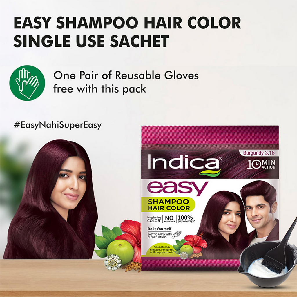 Indica Easy Hair Color Shampoo Burgundy | Grocsy