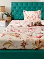 URBAN SPACE Serene White Floral Printed 200 TC Pure Cotton Bedsheet & Pillow Covers | Grocsy