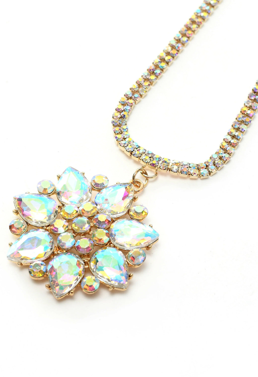 Mominos Fashion Johar Kamal Statement Gold-Polished Finish AD Stone Long Necklace For Women (White) | Grocsy