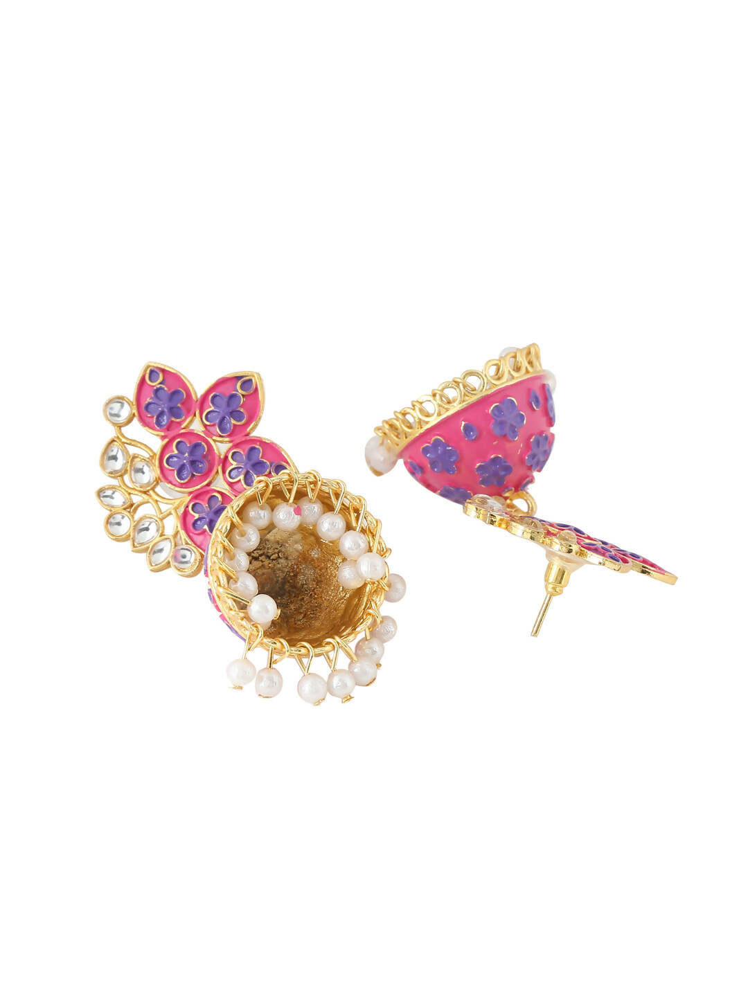 NVR Women Pink Dome Shaped Jhumka Earrings | Grocsy