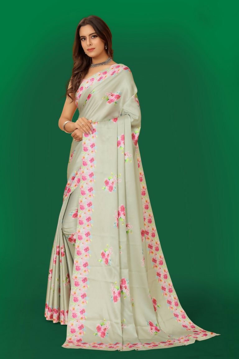 Aayaa Designer Printed Satin Saree - Multi Color | Grocsy