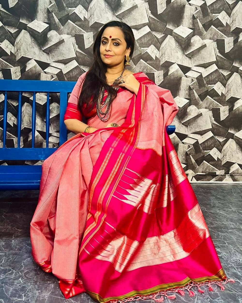 Very Much Indian Handloom Cotton Viscose Ilkal Saree Pink | Grocsy