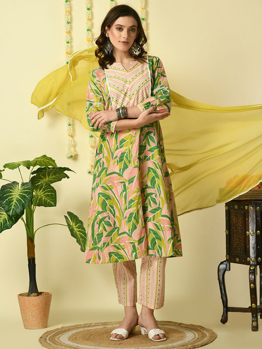 Myshka Women's Multi Pure Cotton Kurta & Palazzos With Dupatta Party Sets | Grocsy