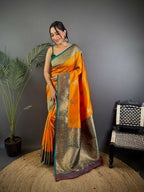 Joban Fashion Grey Peacock Banarasi Silk Sarees | Grocsy