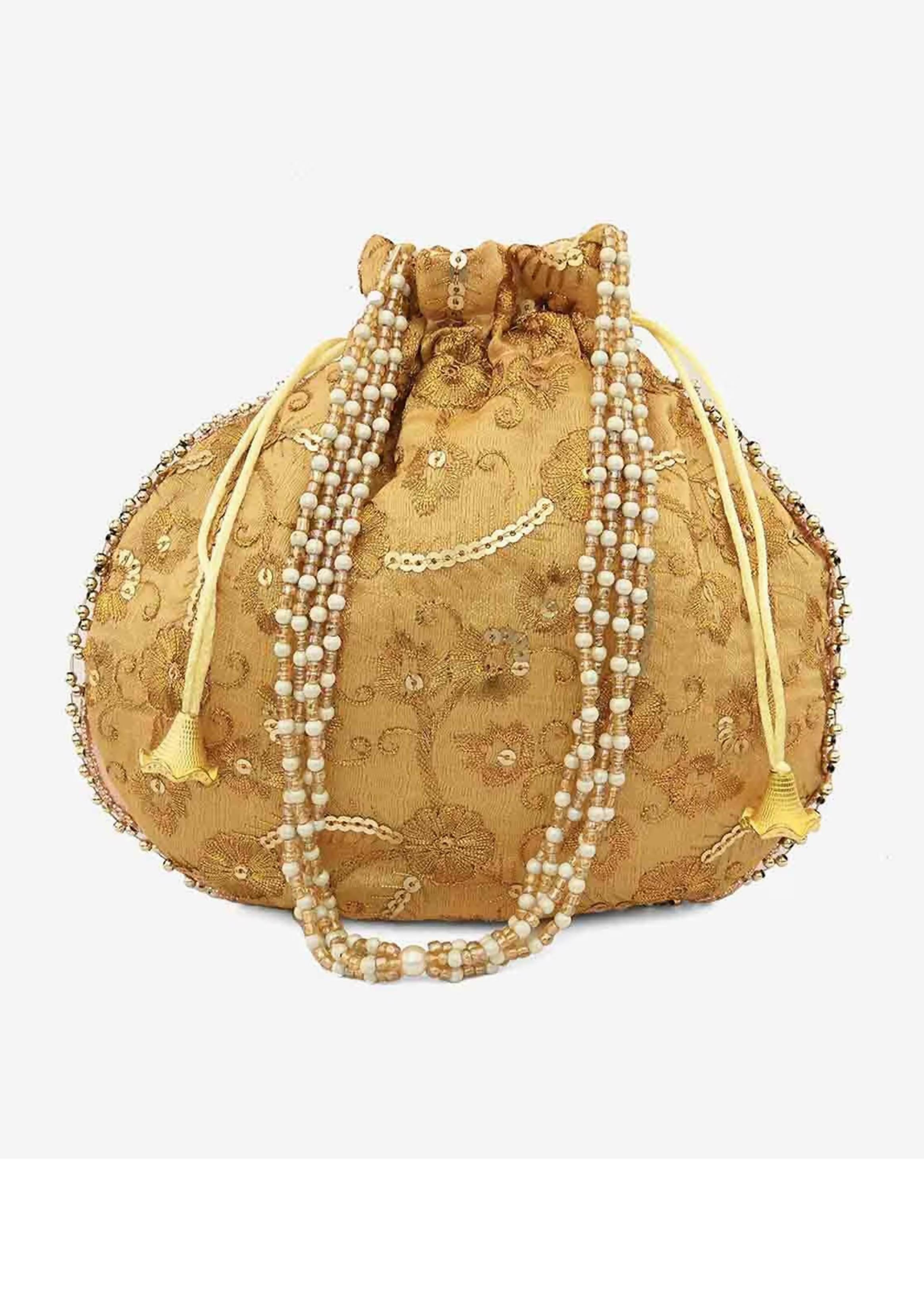 Joban Fashion Embroidered Potli Clutch - Brown | Grocsy