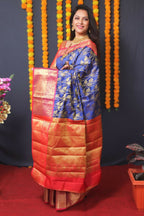 Jyoti Fashion Women's Blue Kanjivaram Silk Zari Woven Saree with Blouse | Grocsy