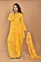 Morchari Women And Hand Embroidery Palazzo Set-Yellow | Grocsy