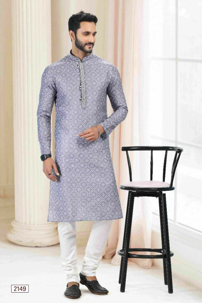 Raivat Ethnic Cotton Thread Work Kurta Pajama In Grey Colour | Grocsy