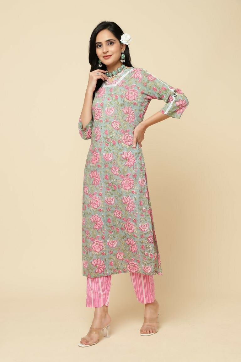 Designer Stylish Pink Cotton Blend Stitched Suit With Dupatta - Tanisha | Grocsy