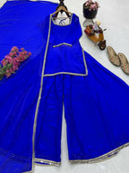 Teeya Creation Womens New Trending Less and Mirror Work Kurta Palazzo Set - Dark-Royal-Blue | Grocsy