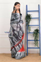 Very Much Indian Handmade Tie And Dye Cotton Saree By Women Weavers -Red Black | Grocsy
