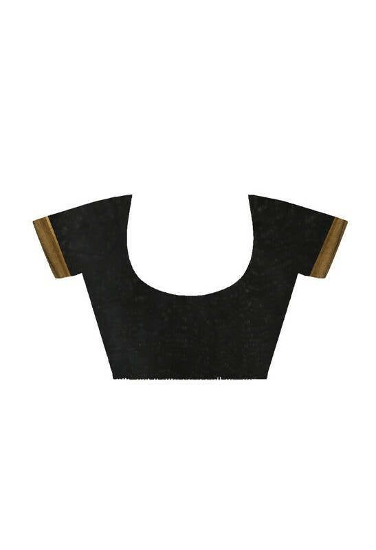 Mominos Fashion Moeza Black Bhagalpuri Handloom Silk Jay Shree Saree with unstitched Blouse piece | Grocsy