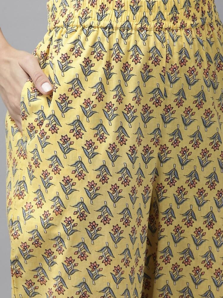 Yufta Yellow printed kurta with Palazzo & Dupatta Set | Grocsy
