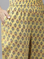 Yufta Yellow printed kurta with Palazzo & Dupatta Set | Grocsy