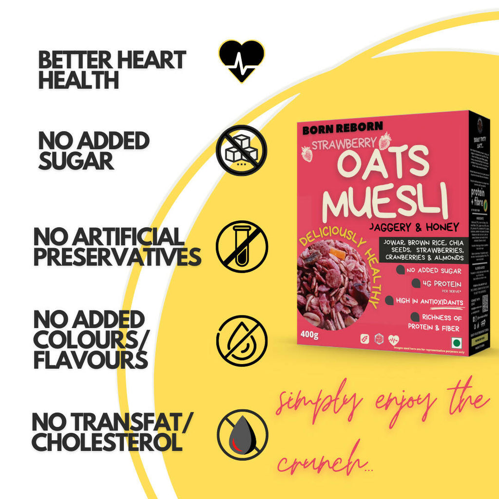 Born Reborn Strawberry Oats & Millets Muesli with Honey and Jaggery | Grocsy