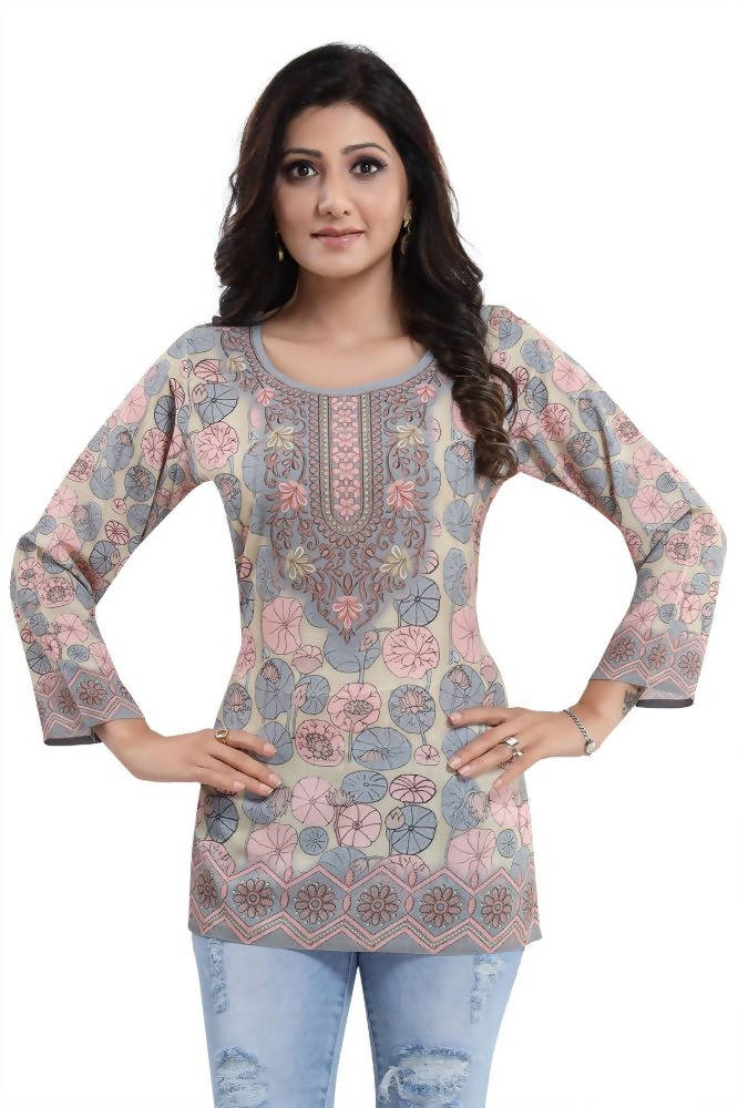 Snehal Creations Elegant Pastel Color Summer Cool Printed Tunic Top | Grocsy