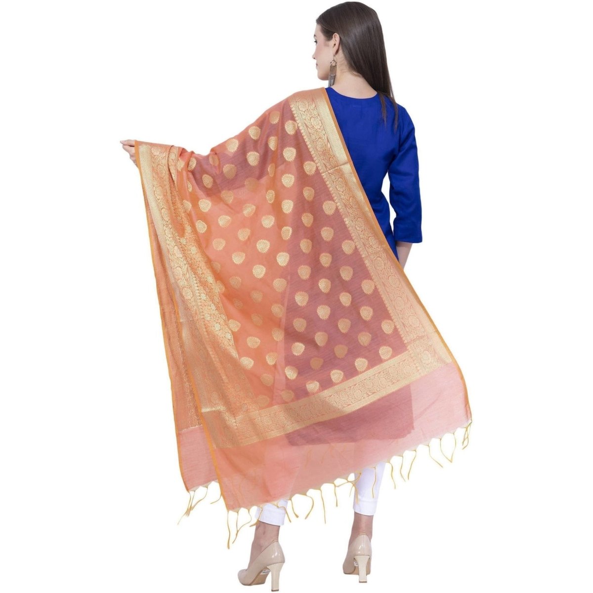A R Silk Orange Color VNS Pastle Chanderi Cotton Dupattas and Chunnis | Grocsy