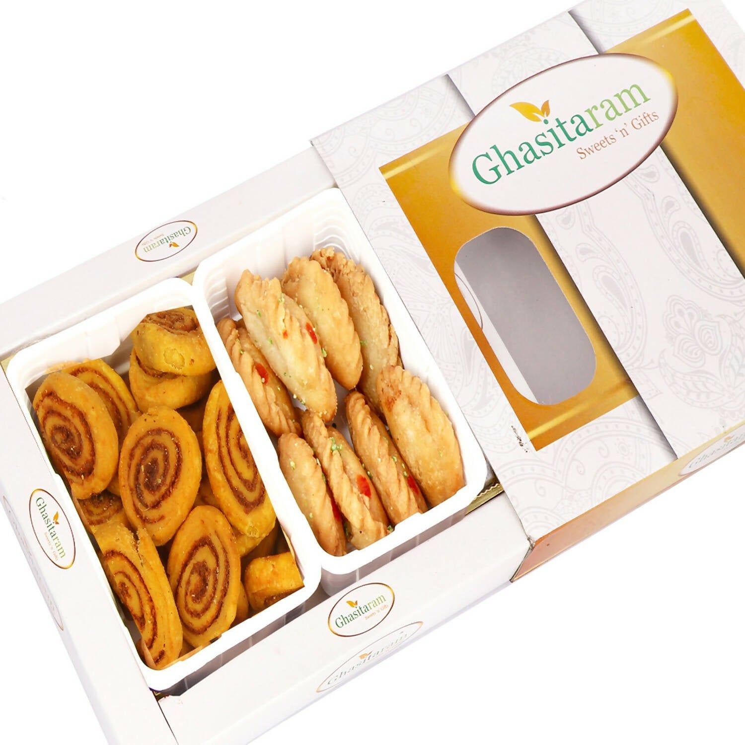 Ghasitaram Holi Gifts: Gujiya and Bakarwadi Hamper | Grocsy