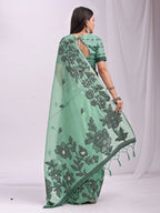 Shree Shyam Fashion Kashira Rama Green Linen Cotton Saree | Grocsy