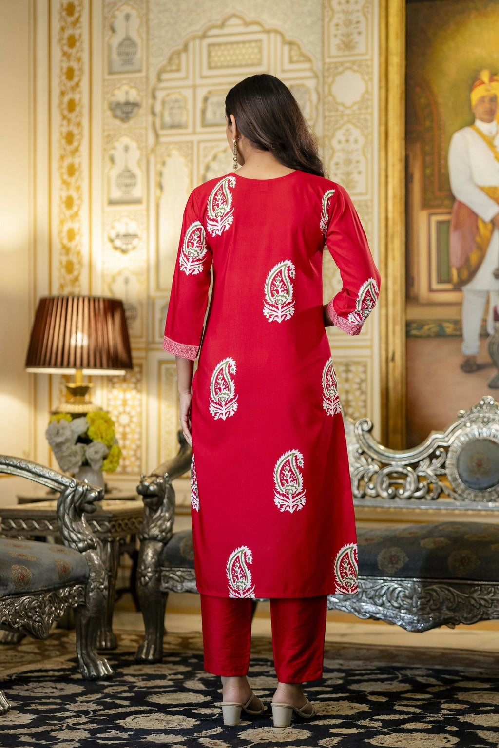 The52 Women's Beautiful Rayon Fabric Printed Work Straight Kurta Pant and Dupatta Set | Grocsy