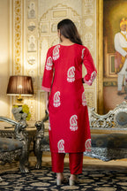 The52 Women's Beautiful Rayon Fabric Printed Work Straight Kurta Pant and Dupatta Set | Grocsy