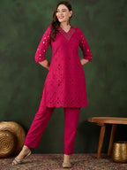 Sangria Embroidered Pure Cotton Kurta & Trouser | Grocsy