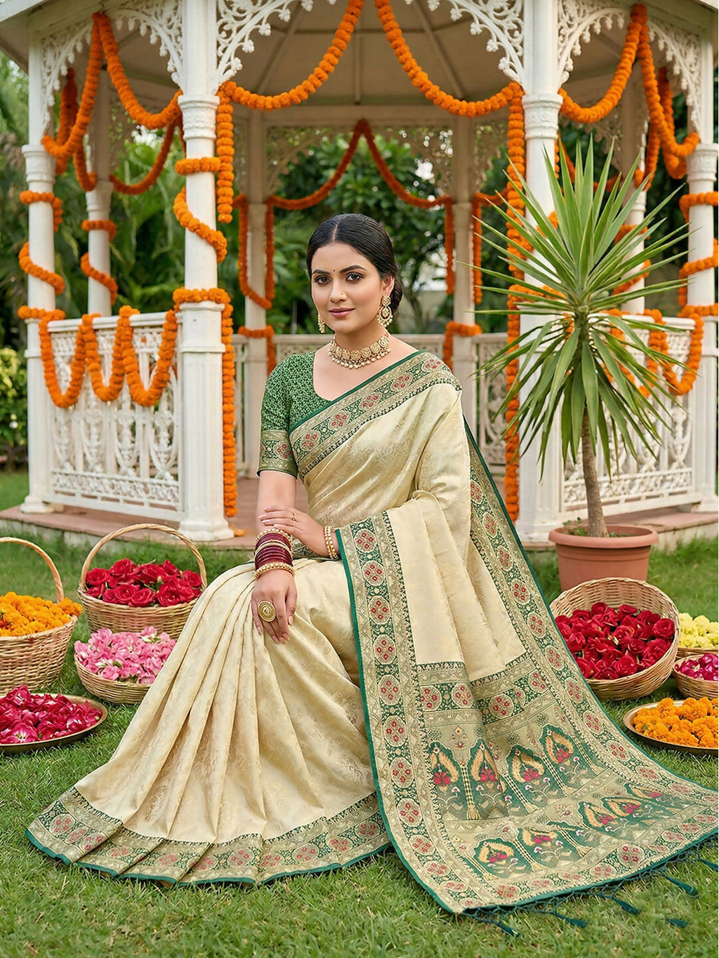 Shree Shyam Fashion Green Soft Silk Saree | Grocsy