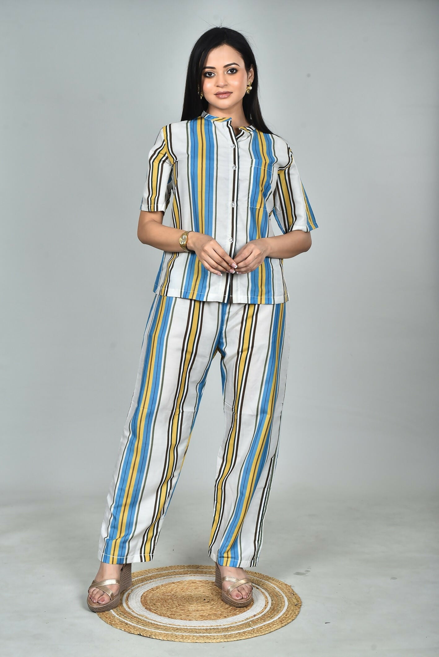 Morchari Digital Print Semi Muslin Co-Ord Set Top & Trouser-Multicolor | Grocsy