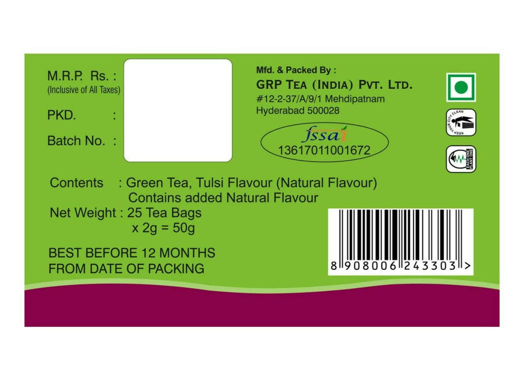 Tanza Tea Slim Green Tea Bags Tulsi Herbal | Grocsy
