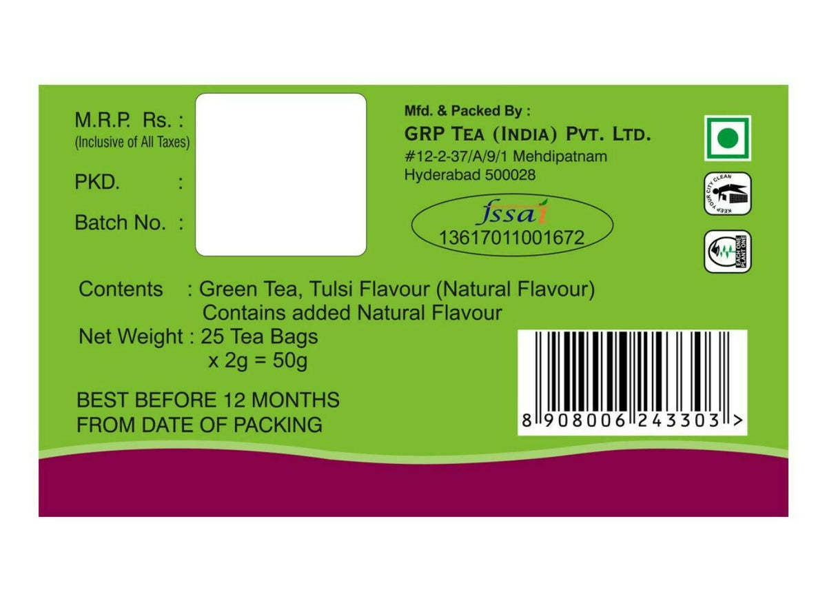 Tanza Tea Slim Green Tea Bags Tulsi Herbal | Grocsy