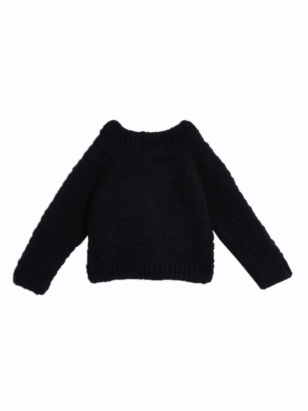 Chutput Kids Woollen Hand Knitted Full Sleeves Elephant Detail Sweater For Baby Boys - Black | Grocsy