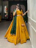 Vastranavya Navaratri Special Pure Cotton Plain With Gotta Patti Touch Up Lehenga Stitched Choli - Mustard | Grocsy