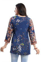 Snehal Creations Blend Well Beautiful Blue Faux Crepe Printed Tunic Top | Grocsy