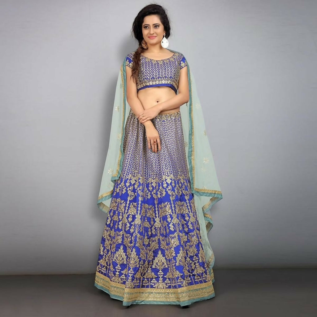 Jyoti Fashion Royal Blue Sequence, Dori & Zari Embroidery Tafeta Silk Lehenga Choli with Dupatta | Grocsy