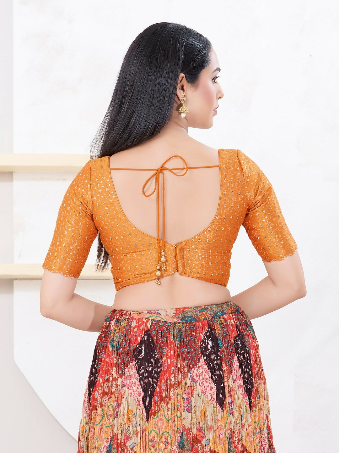 Joban Fashion Orange Tissue Elbow Sleeveless Back Open Blouse | Grocsy